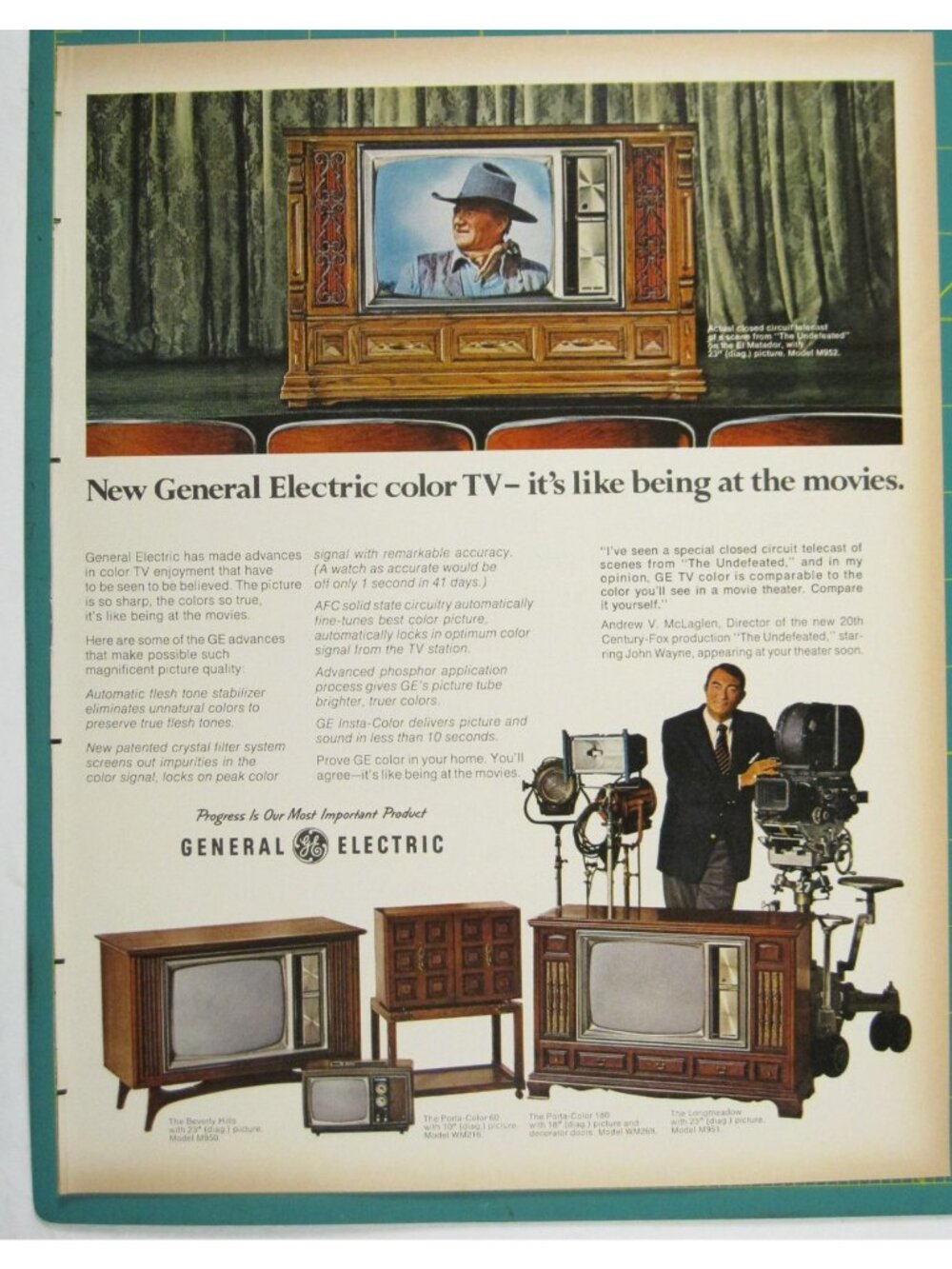 Print Ad New General Electric Color TV Like Being At The Movies 1960s Vintage